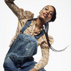 Lee Jean Retro 70s Floral Orange Pink Cream Blouse Ruched Small NWOT